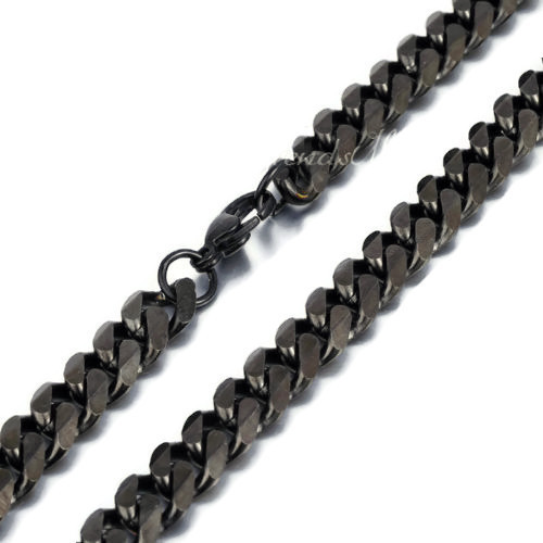 ANTI-TARNISH Black Stainless Steel Flat Curb Link Chain 3mm 6mm 7mm 12mm 30 inch