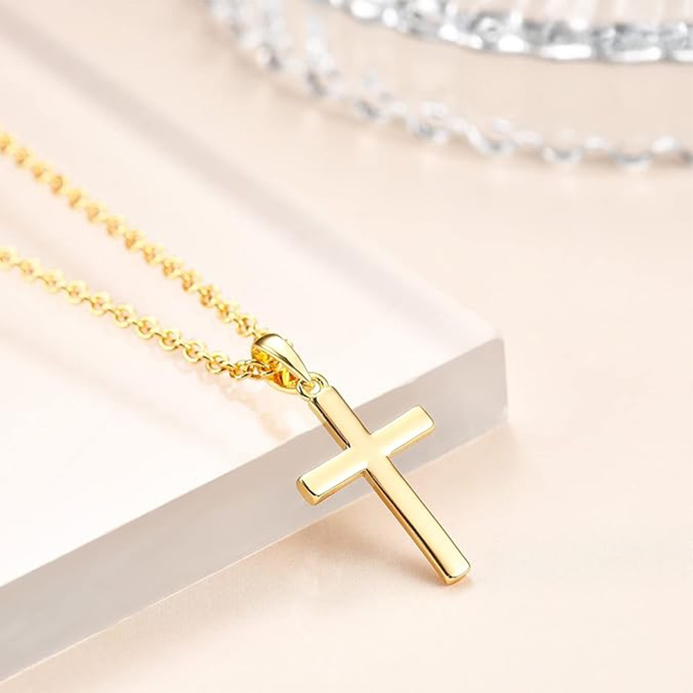 Simple Silver Gold Plated Cross Pendant Necklace Women Men’s Jewelry Gift