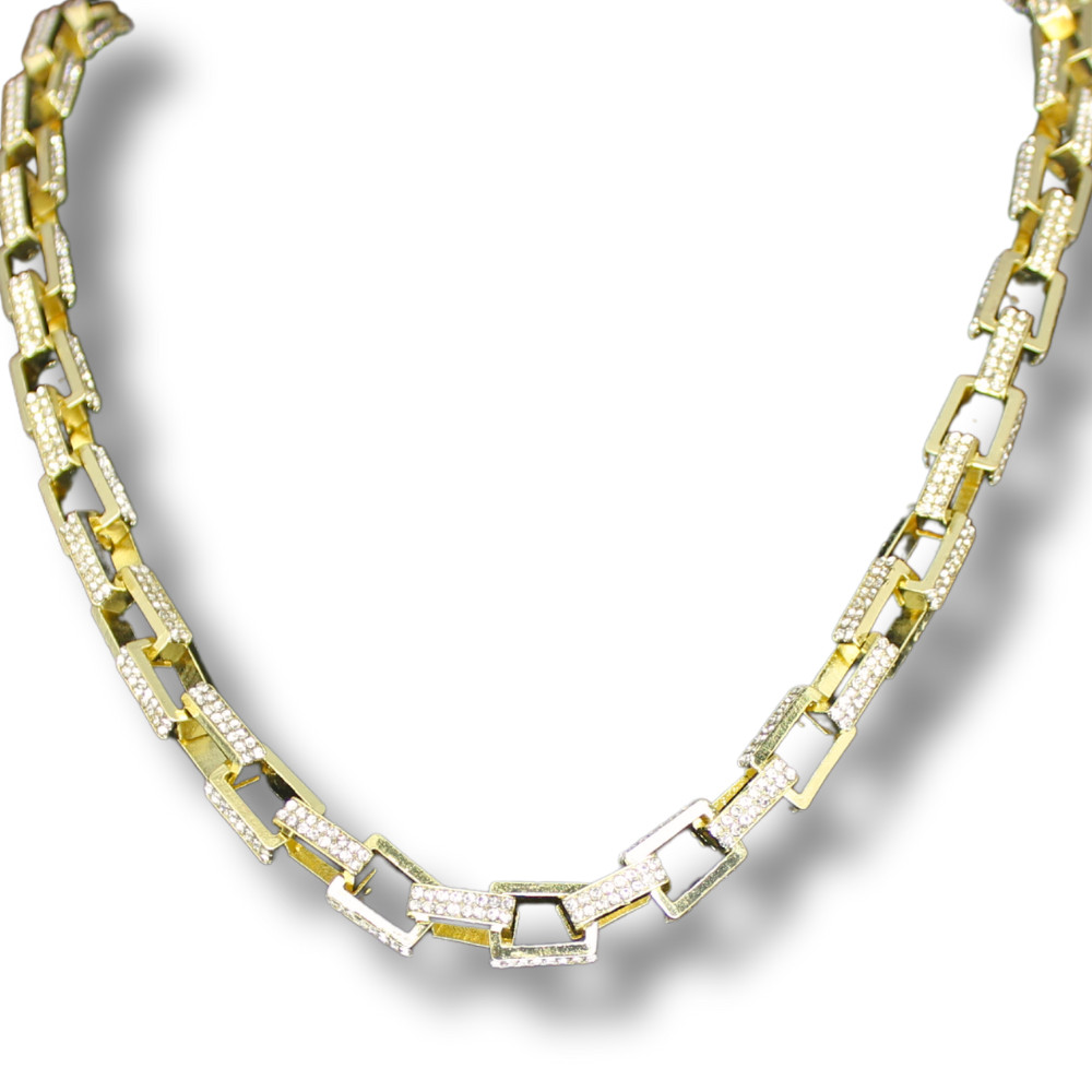 9mm Iced CZ Square Rolo Link 14k Gold Plated 16″-30″ Hip Hop Necklace Jewelry