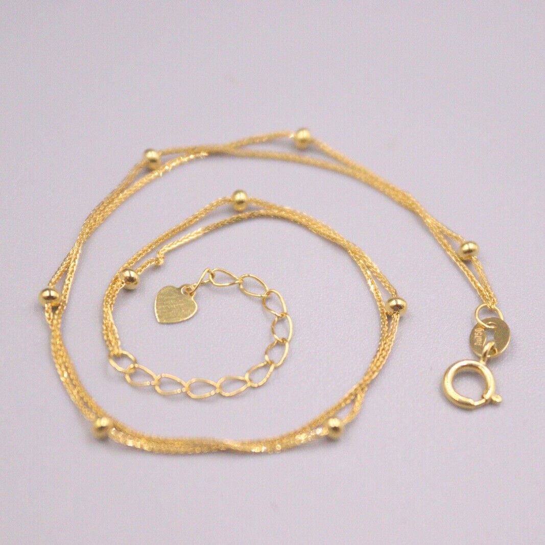 New Pure 18K Yellow Gold Bracelet For Woman 7.48inch Double Wheat Link Chain