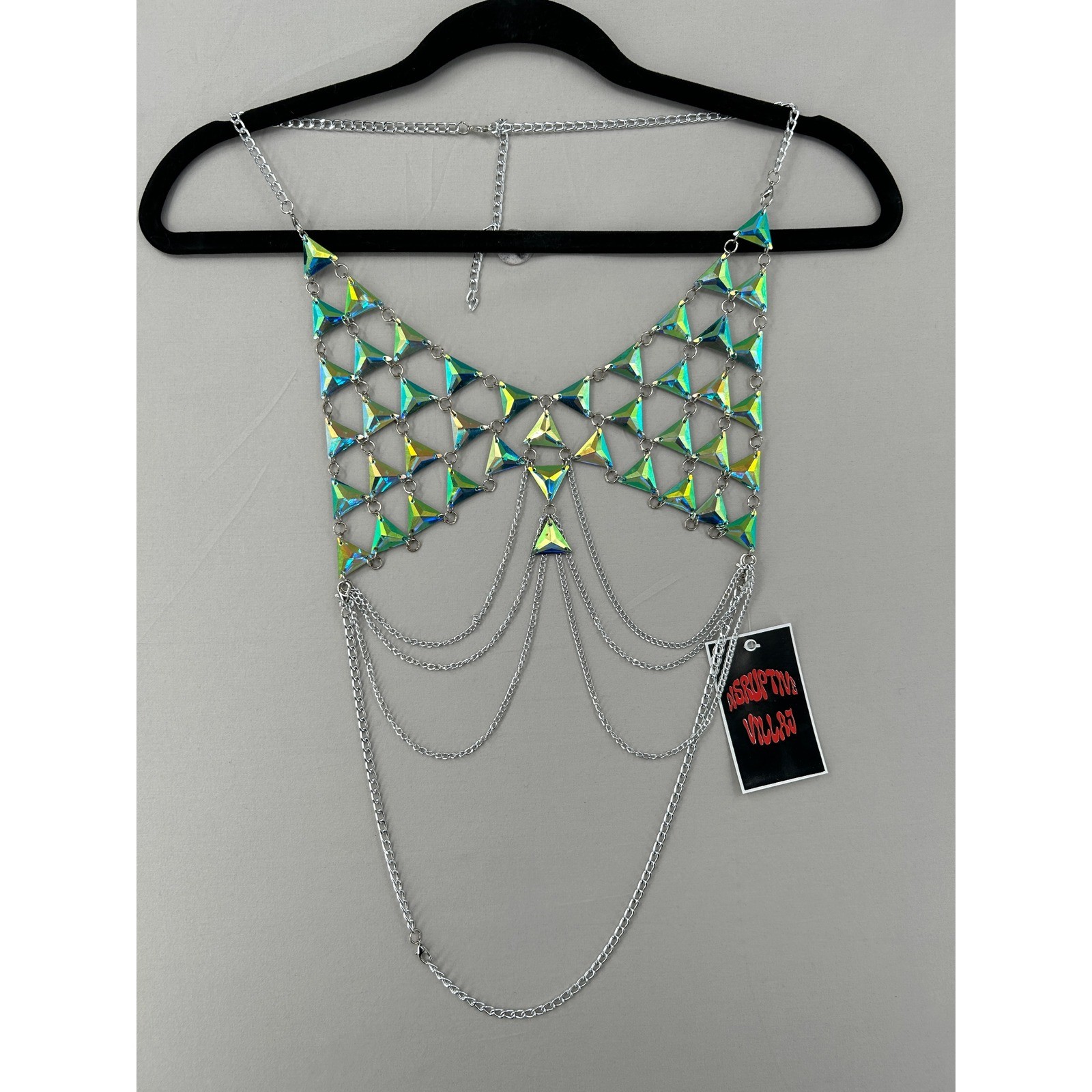 Iridescent Triangle Body Chain Top Silver Festival Rave One Size