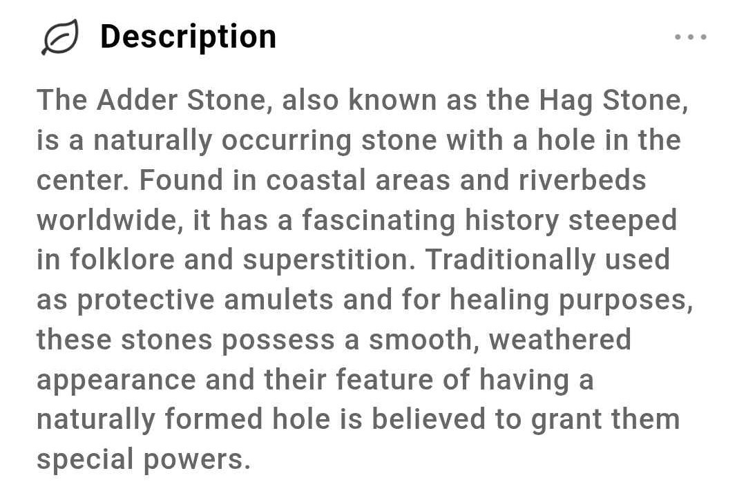 Handmade Natural Gray Hag Stone (Adder Stone) Amulet Pendant Cable Necklace