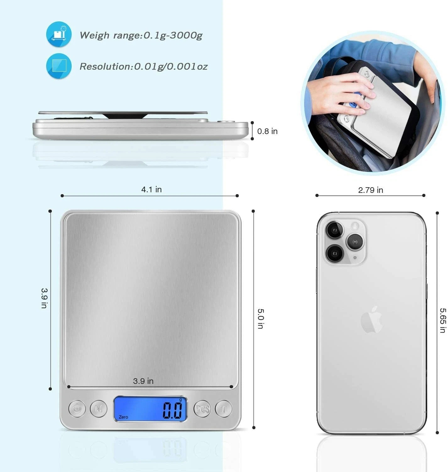 Digital Weight Scale Kitchen Jewelry Gold Grain Food MiniSize Gram 3000g x 0.1g