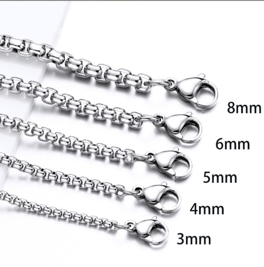 2-5mm Woman Man 316L Stainless Steel Square Rolo Box Chain Jewelry 16-36”