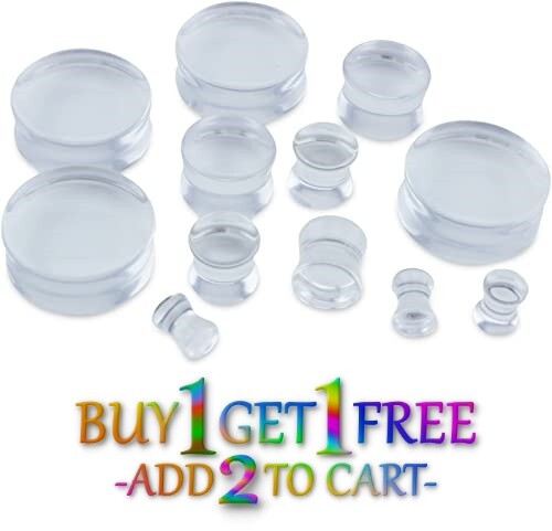Pair 8g-50mm CLEAR ACRYLIC PLUGS Double Flare Gauges Solid Body Ear Tunnel 3040