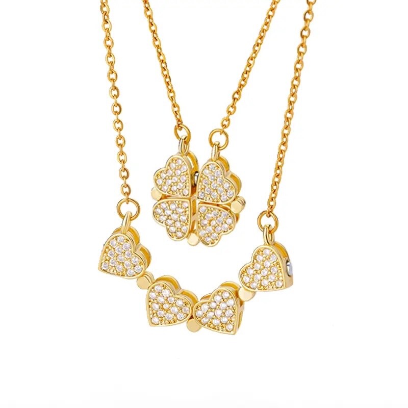 ZARD Heart Clover Convertible Necklace in 14K Gold Plating