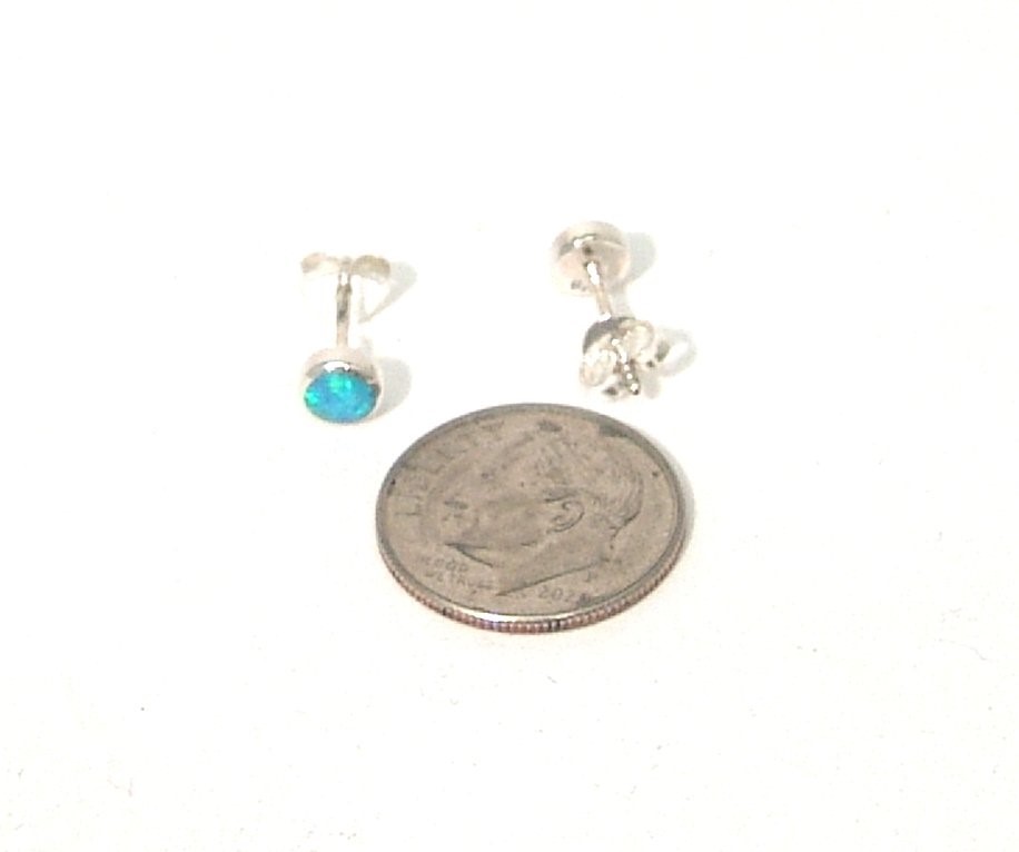 Sterling Silver Synthetic Opal Stud Earrings Hand Polished Bezel Set SMALL SMALL