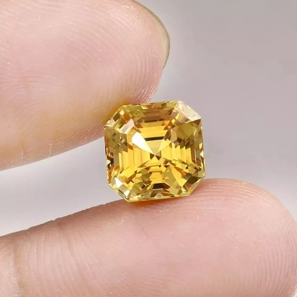 AAA Natural 9.84 CT Flawless Ceylon Yellow Sapphire Asscher Loose Cut Gemstone