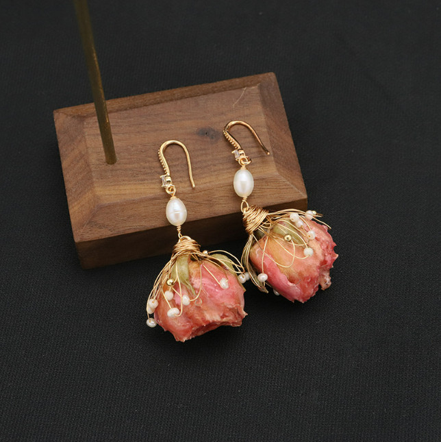 Natural Freshwater Pearl Earrings Bohemian Baroque Real Flower Drop 925 Silver