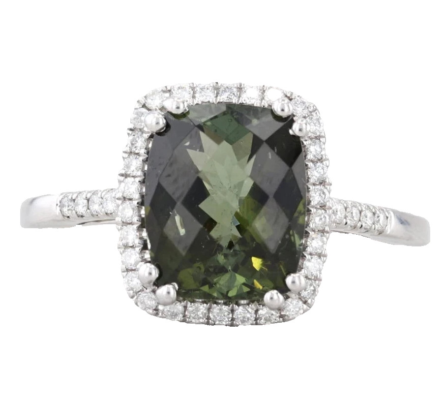 4.00 Carats Natural Tourmaline & Diamonds Halo Ring For Women In 14k White Gold