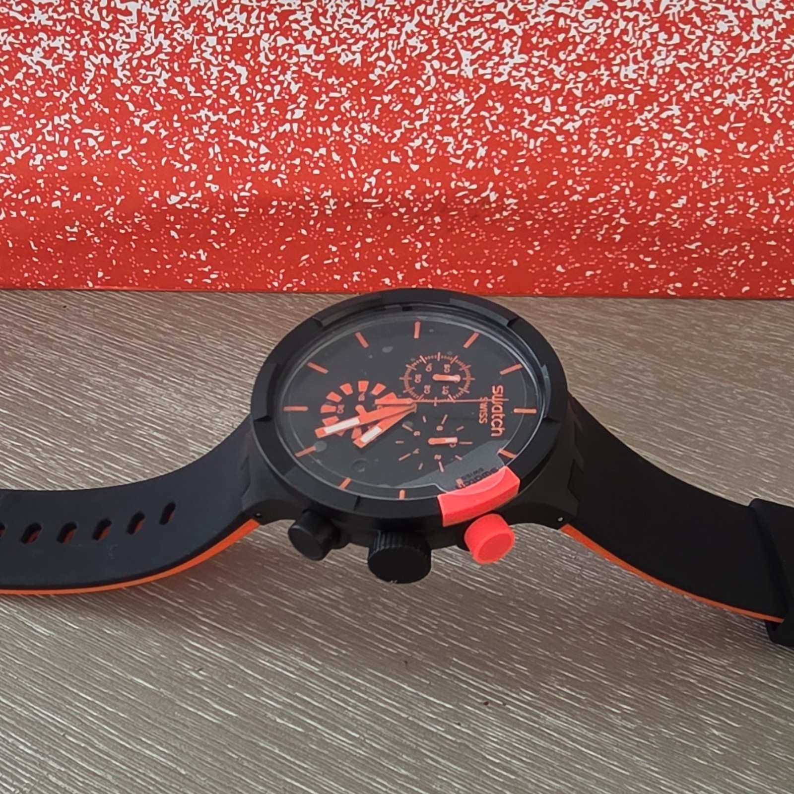 Swatch CheckPoint/Red Dial Chronograph Quartz Rubber Strap Analog Watch w/ Box