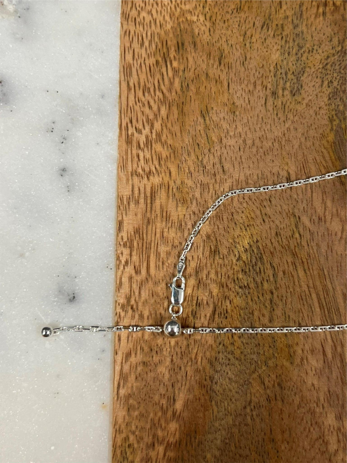 925 Sterling Silver 2mm Anchor Mariner Link Adjustable Chain Necklace 24″