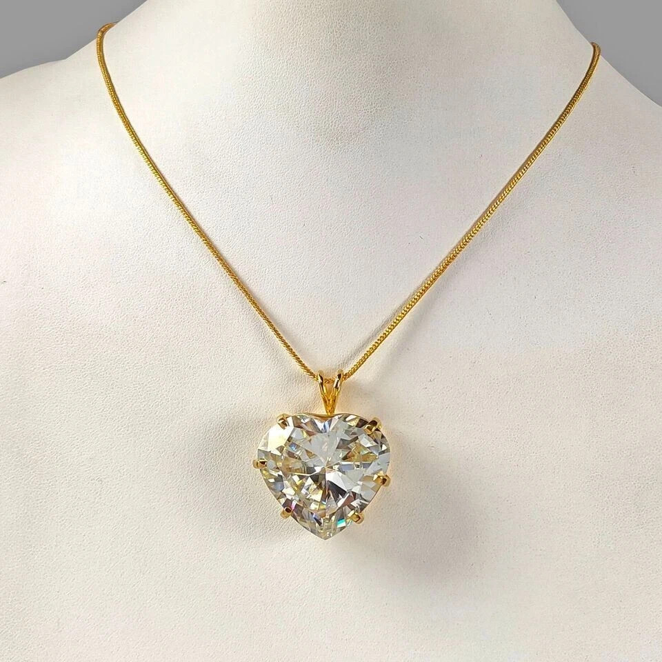 RARE 20 Ct Certified Off White Treated Diamond Solitaire Pendant in 925 Silver