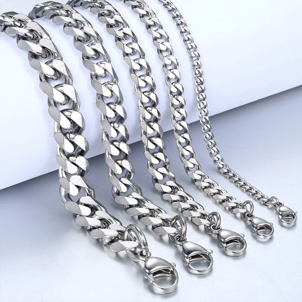 Men’s Chain 3/5/7/9/11mm Stainless Steel Bracelet Silver Curb Cuban Link 7-9″