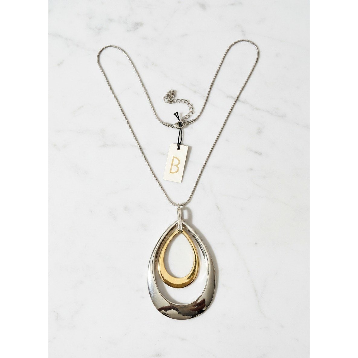 Barcroft Gold & Silver Tone Teardrop Pendant Necklace and Hoop Earring Set NEW