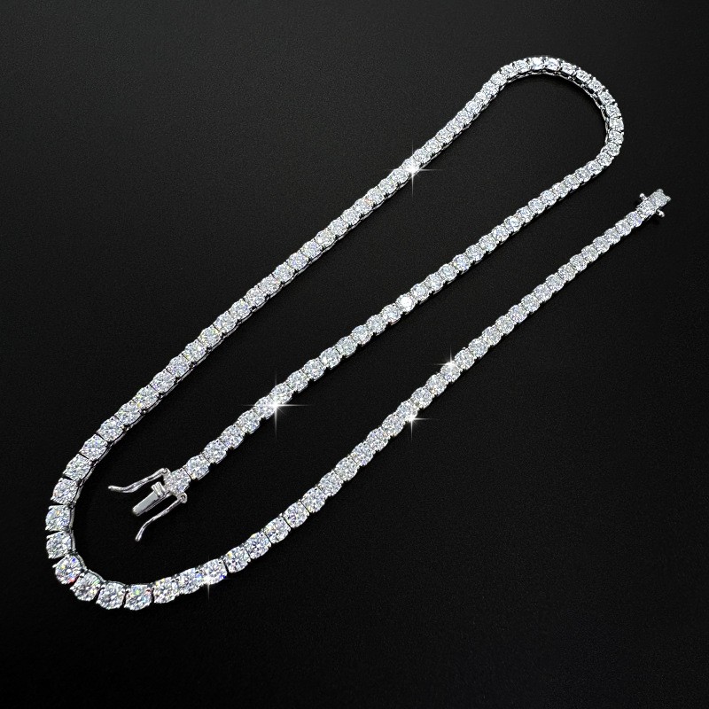 2-6.5mm VVS1 MOISSANITE Tennis Chain Necklace S925 Sterling Silver – Men Women