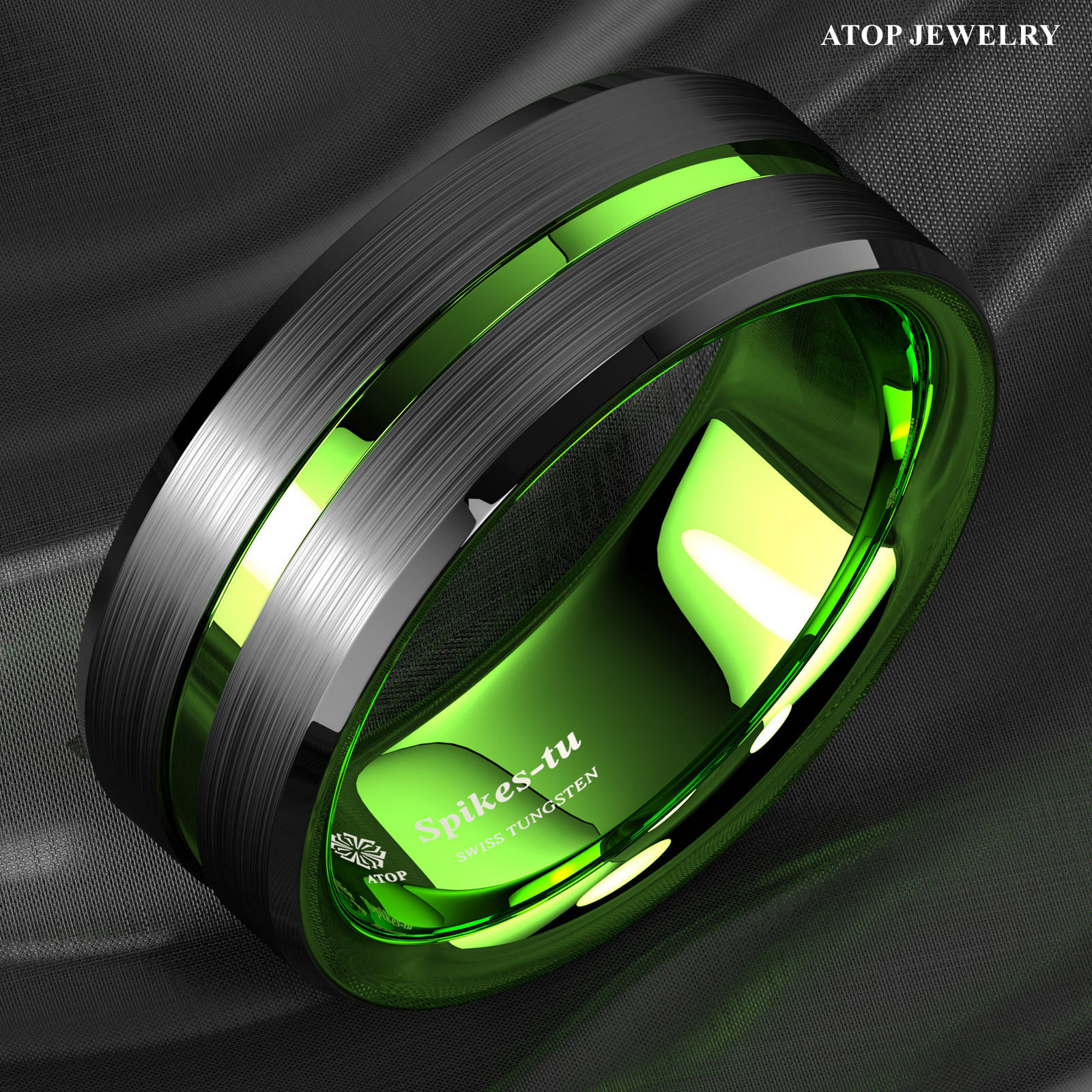 8/6mm Black Tungsten Carbide Green Line Wedding Band Ring ATOP Men’s Jewelry