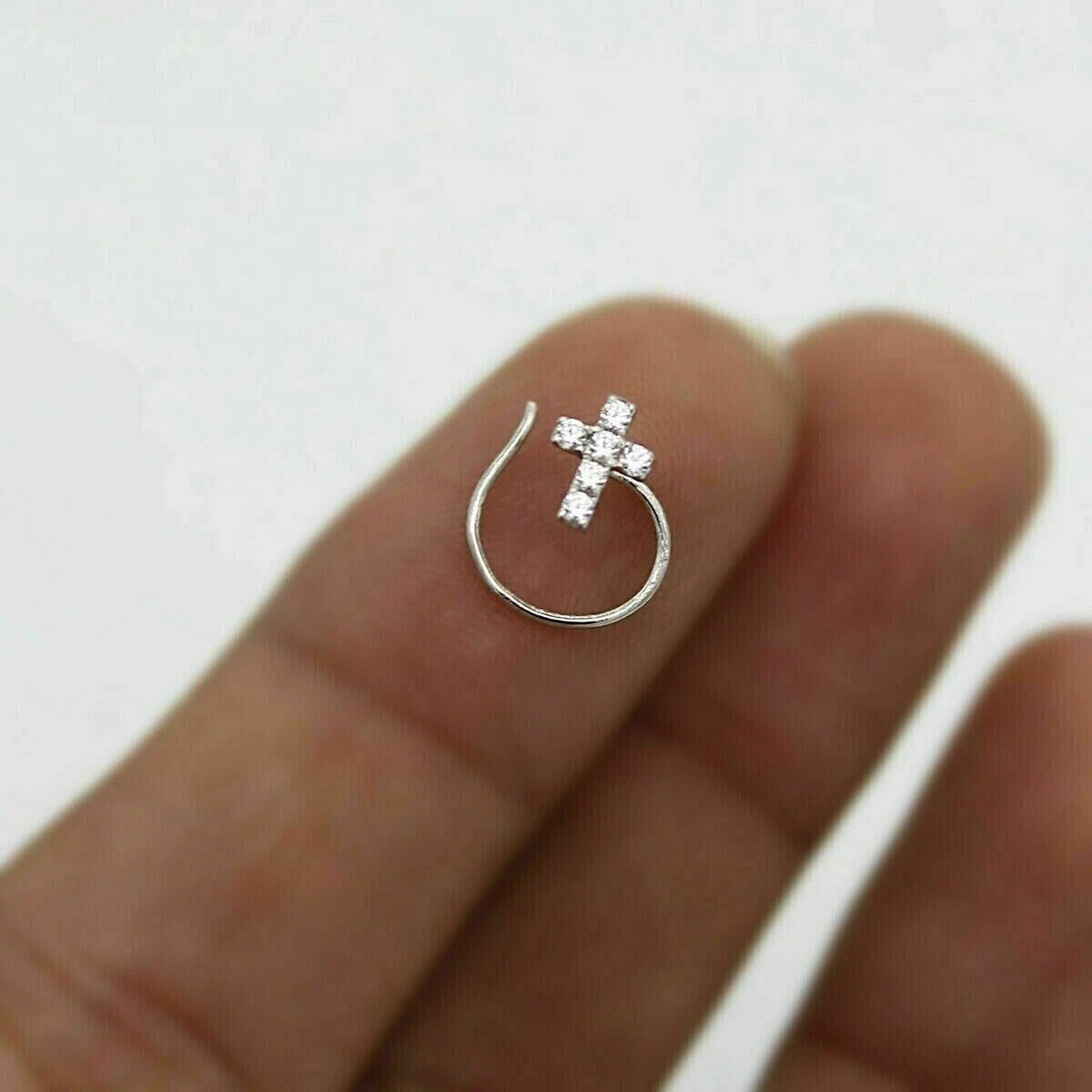 Women Body Jewelry Cross Shape Nose Pin 14K White Gold PlatedSimulated Diamond