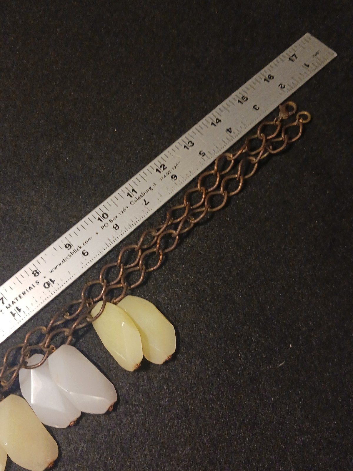 Vintage Chunky Lucite On Solid Copper Necklace Statement Piece 32″ Long 16″ Drop