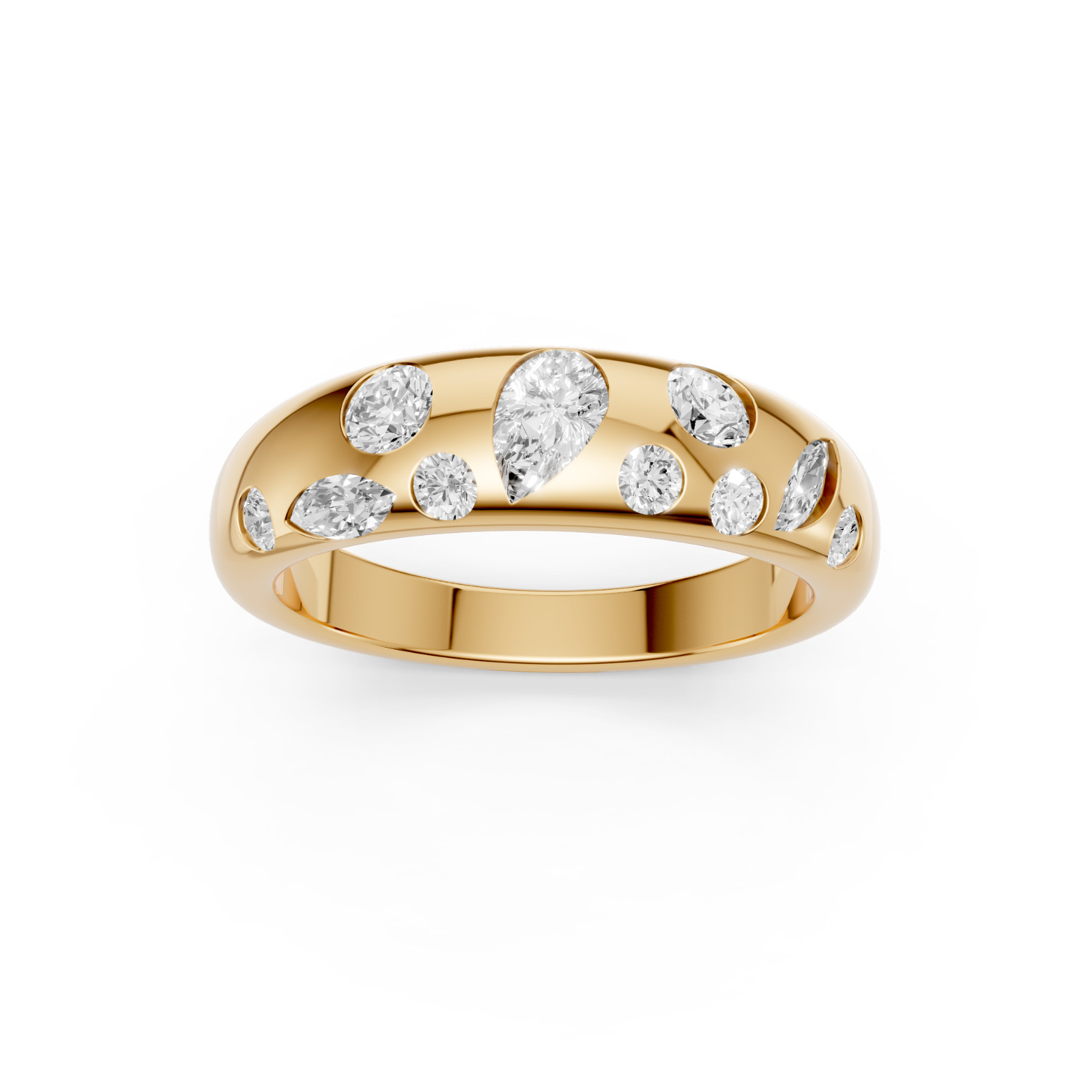 Multi Shape Lab Grown Diamond Flush Set Comfort Fit Gold Band In 14K Solid Gold
