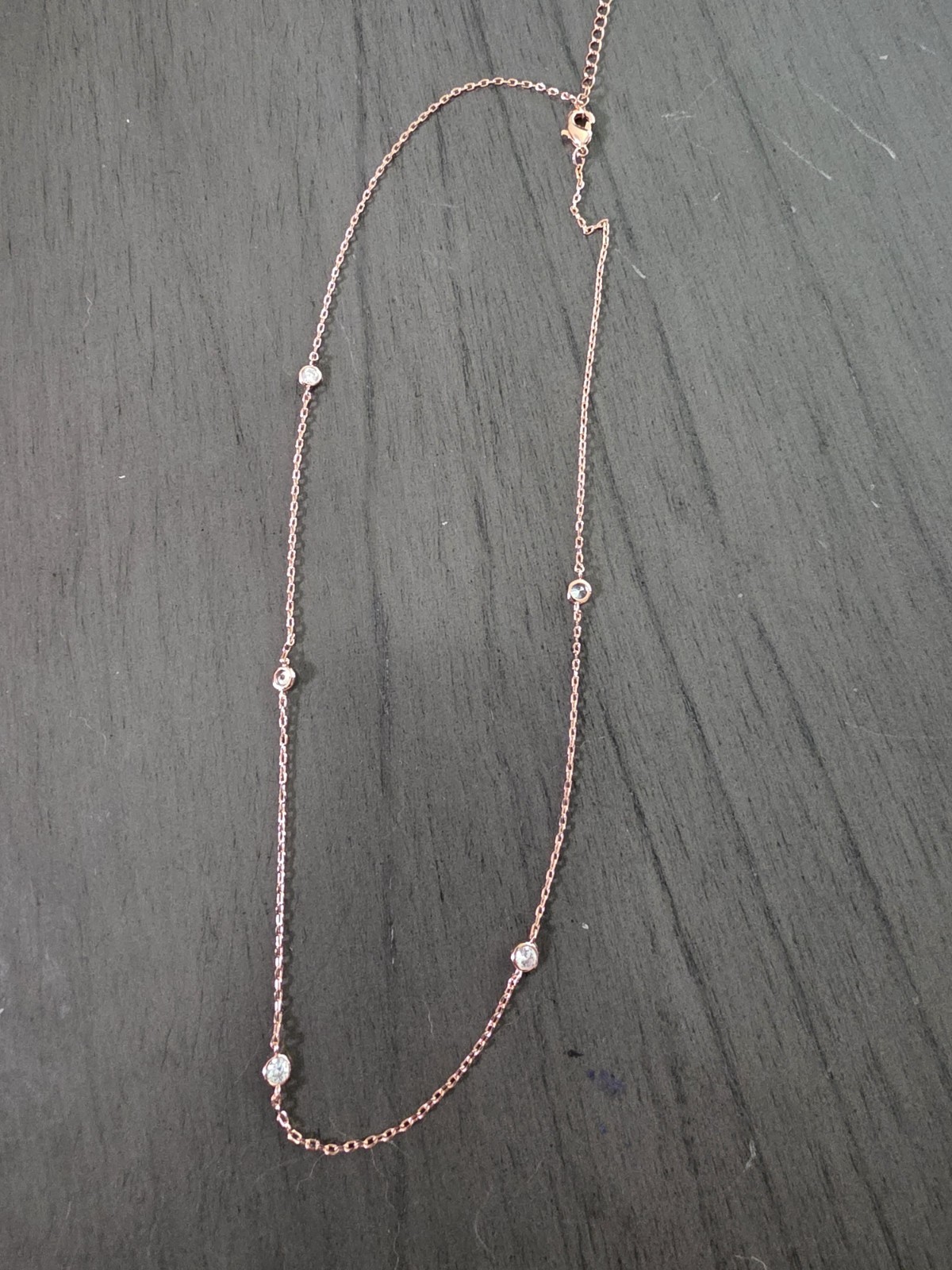 Gold Plated Station Necklace, Simulated Diamond Layering Necklaces