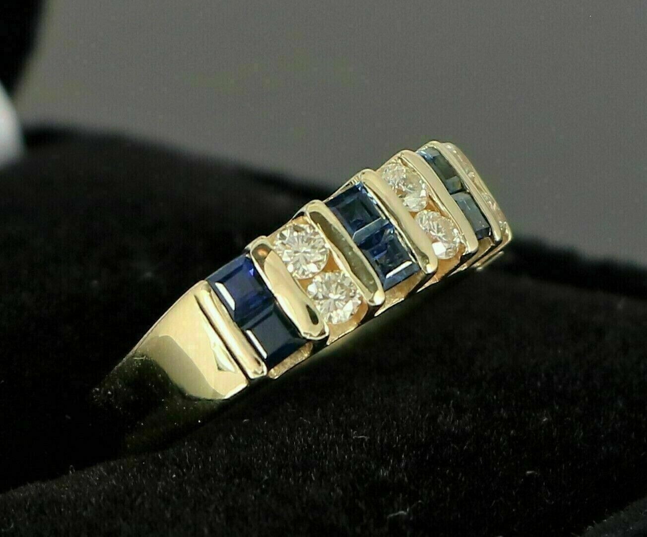 1.50Ct Lab-Created Blue Sapphire & Round Diamond Band Ring 14K Yellow Gold Over
