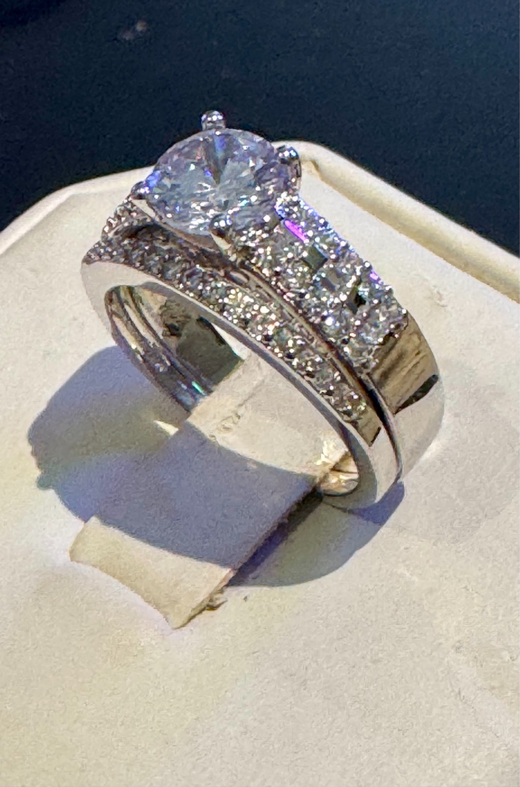 Dainty 2 Pc Round Solitaire with Baguette and Round Accents Wedding FS