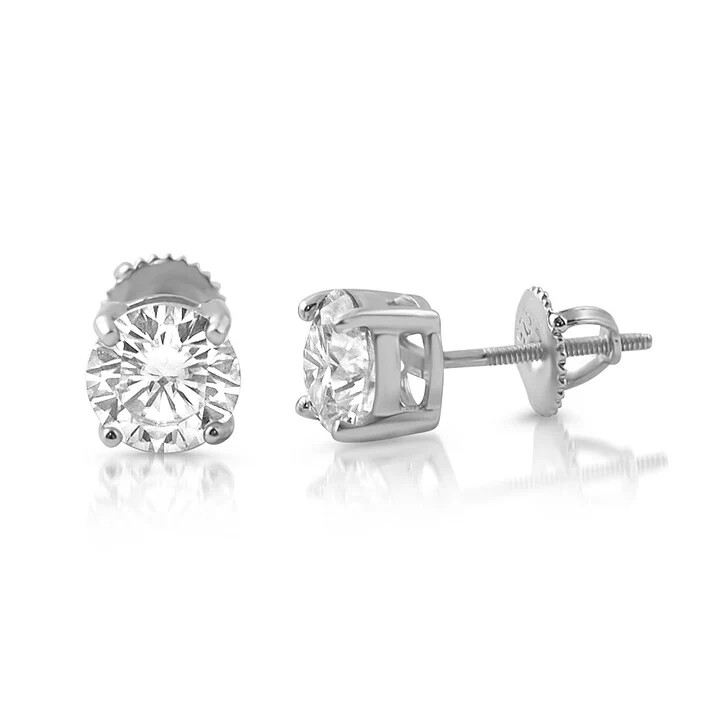 Moissanite Solitaire Stud Earrings 14K Gold Plated Sterling Silver Unisex