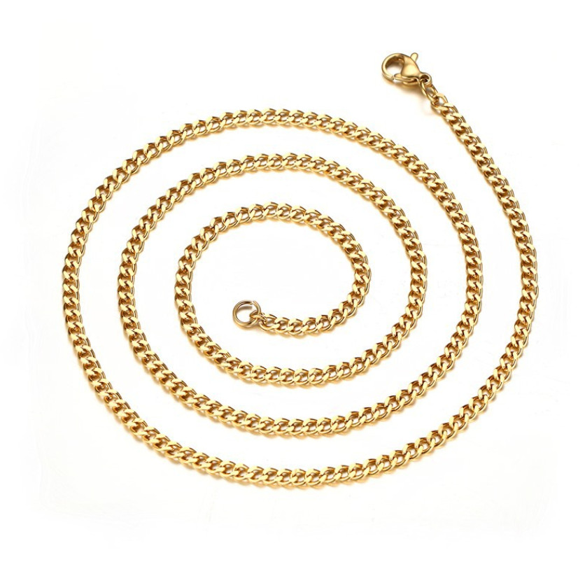 16-36″ Solid Stainless Steel Silver Gold Chain Cuban Curb Women Men Necklace 3mm