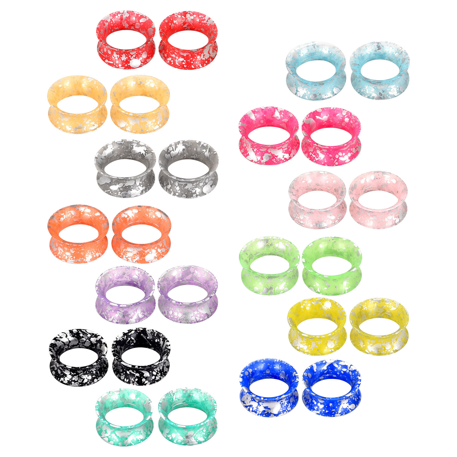 2pcs Soft Silicone Tunnels with Colorful Spots Piercing Jewelry Gauges 2g-1 inch