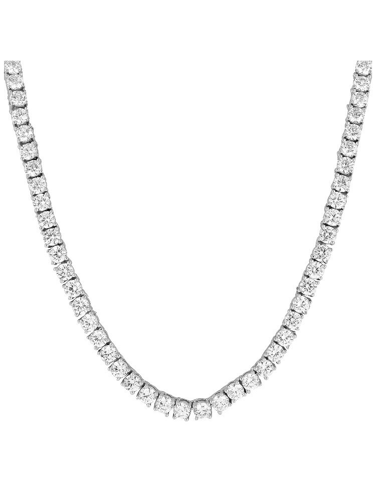 Unisex 1 Row Silver Finish Solitaire Bling Tennis Chain Necklace 16-30 inches