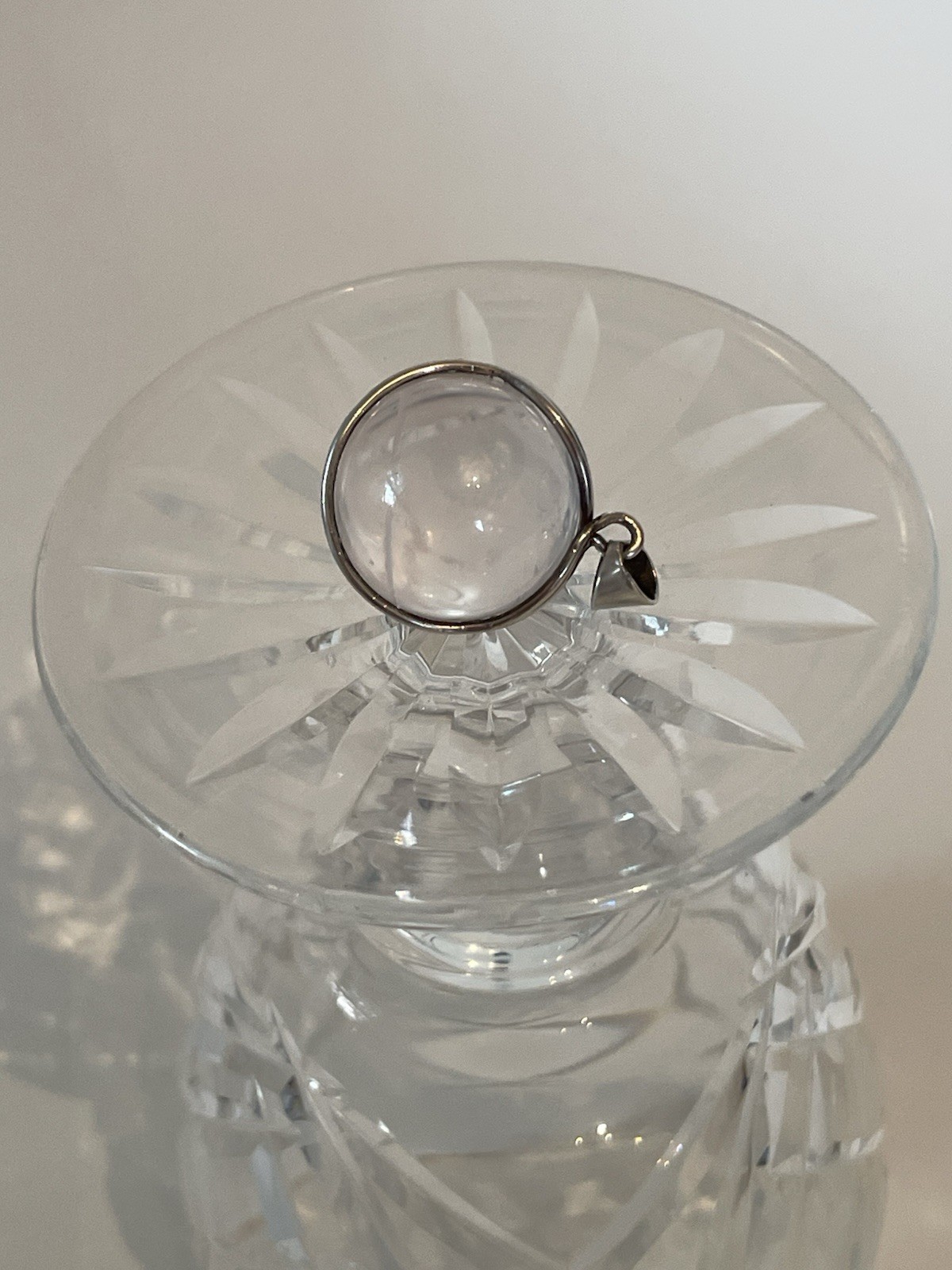 Vtg Sterling Silver Crystal Glass Quartz? Pools Of Light Orb Ball Pendant Locket