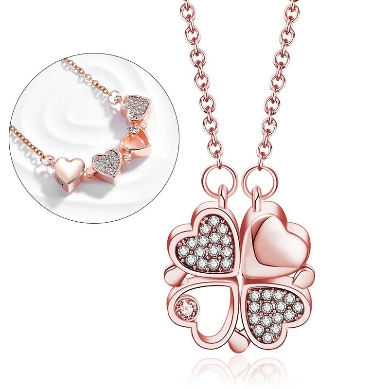 Four Leaf Clover Magnetic Folding Convertible Heart Pendant Necklace