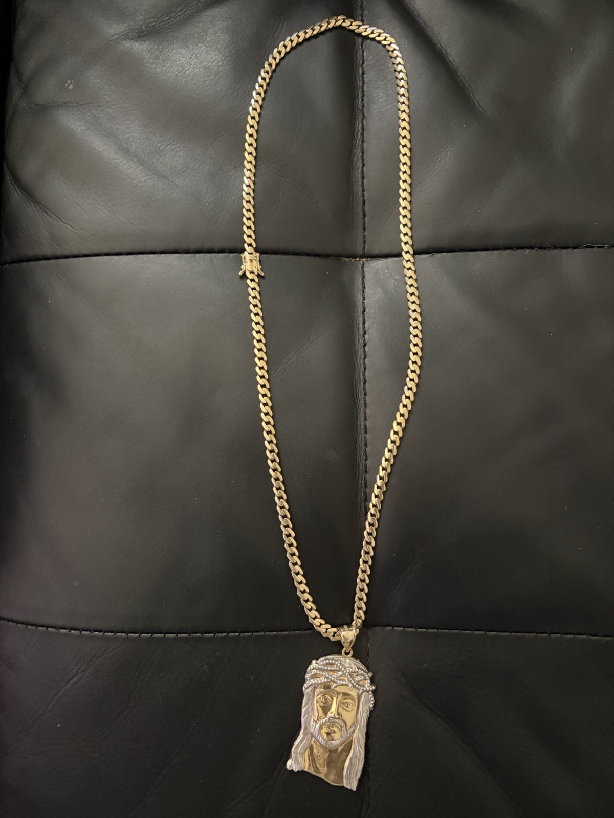 10k Solid Gold Cuban Chain Jesus Pendant Bracelet Figaro Rope Mariner 14k 18k
