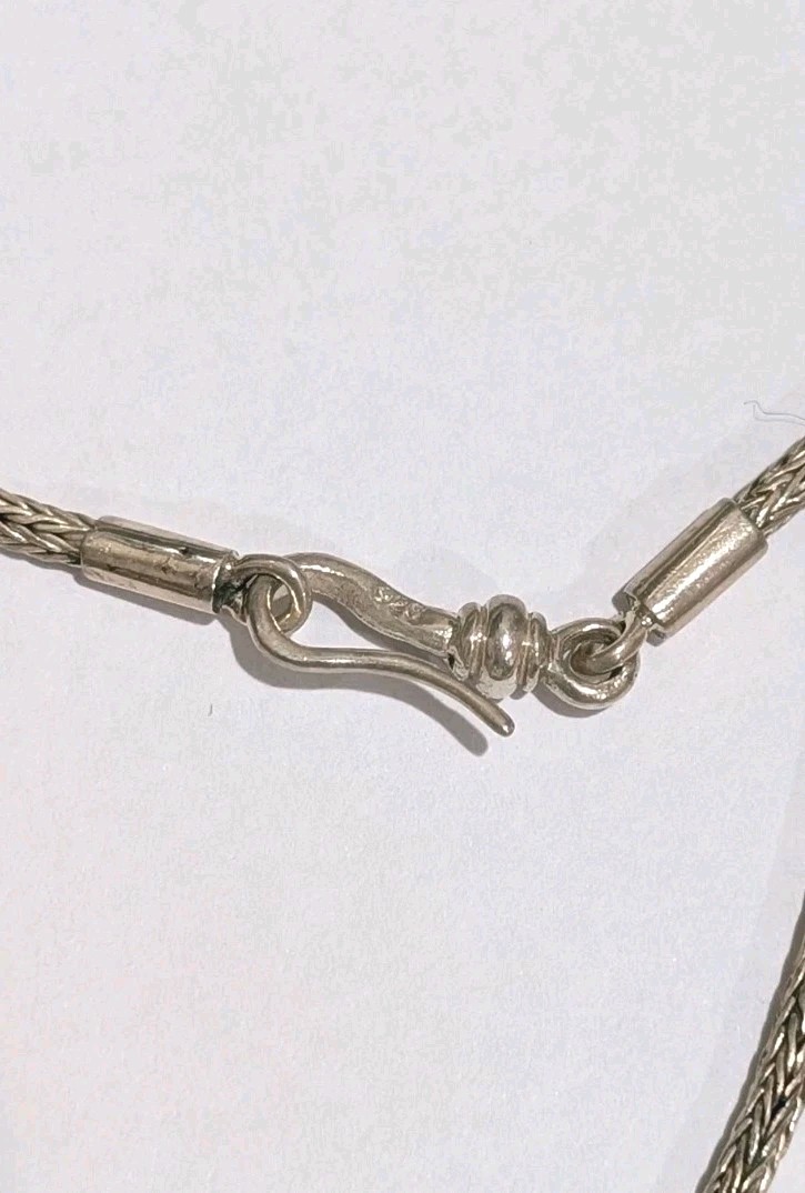 Vintage Sterling Silver 3mm Spiga Wheat Pattern 16″ Hook Necklace 9 Grams