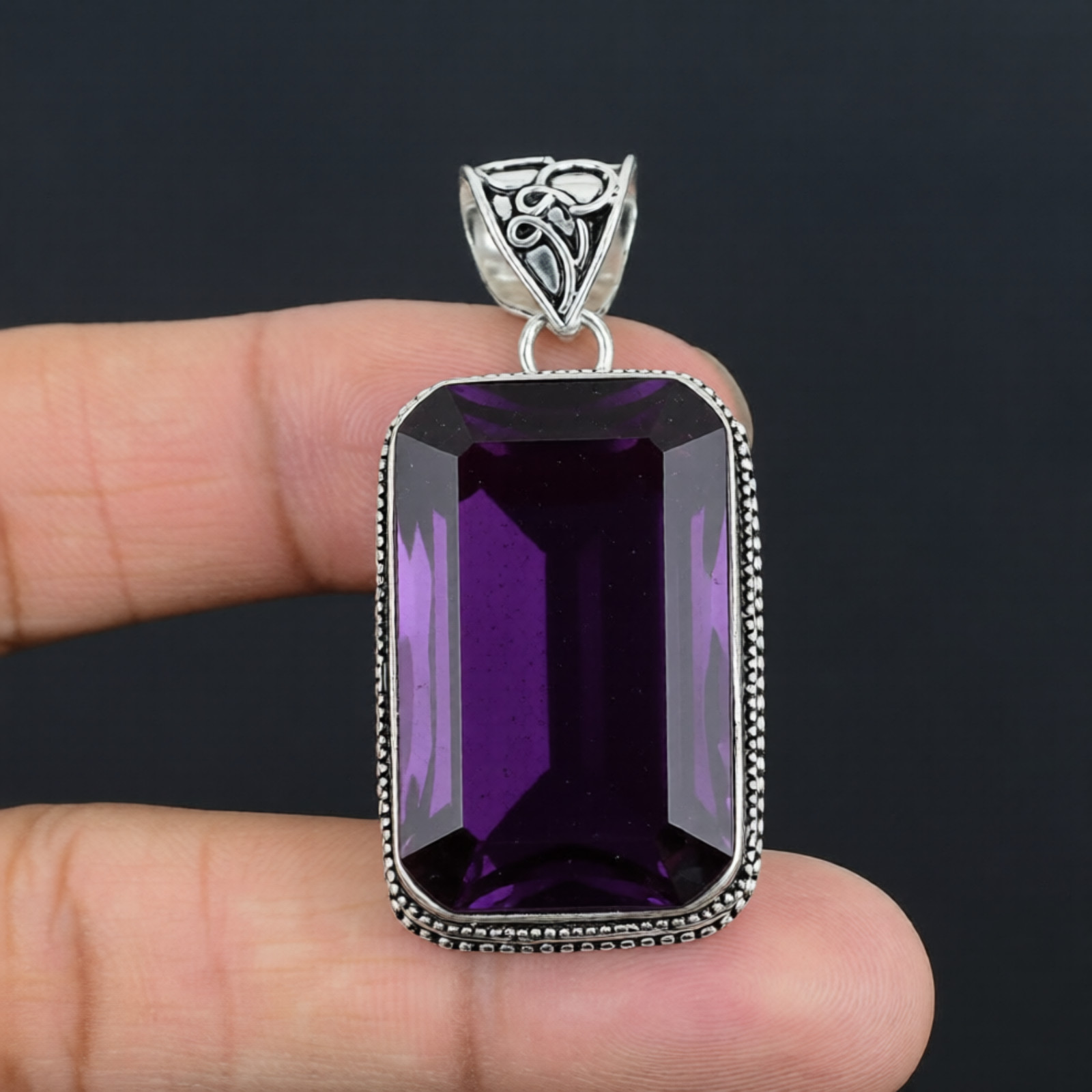 African Amethyst Gemstone Handmade 925 Sterling Silver Jewelry Pendant 2.10″
