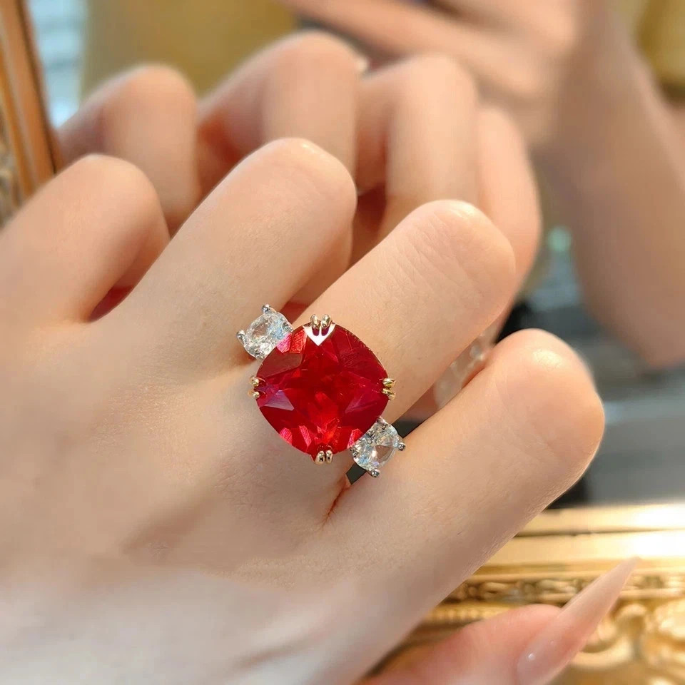 4.72 Ct Cushion Cut Natural Ruby Diamond Engagement Ring 14K Solid White Gold 6