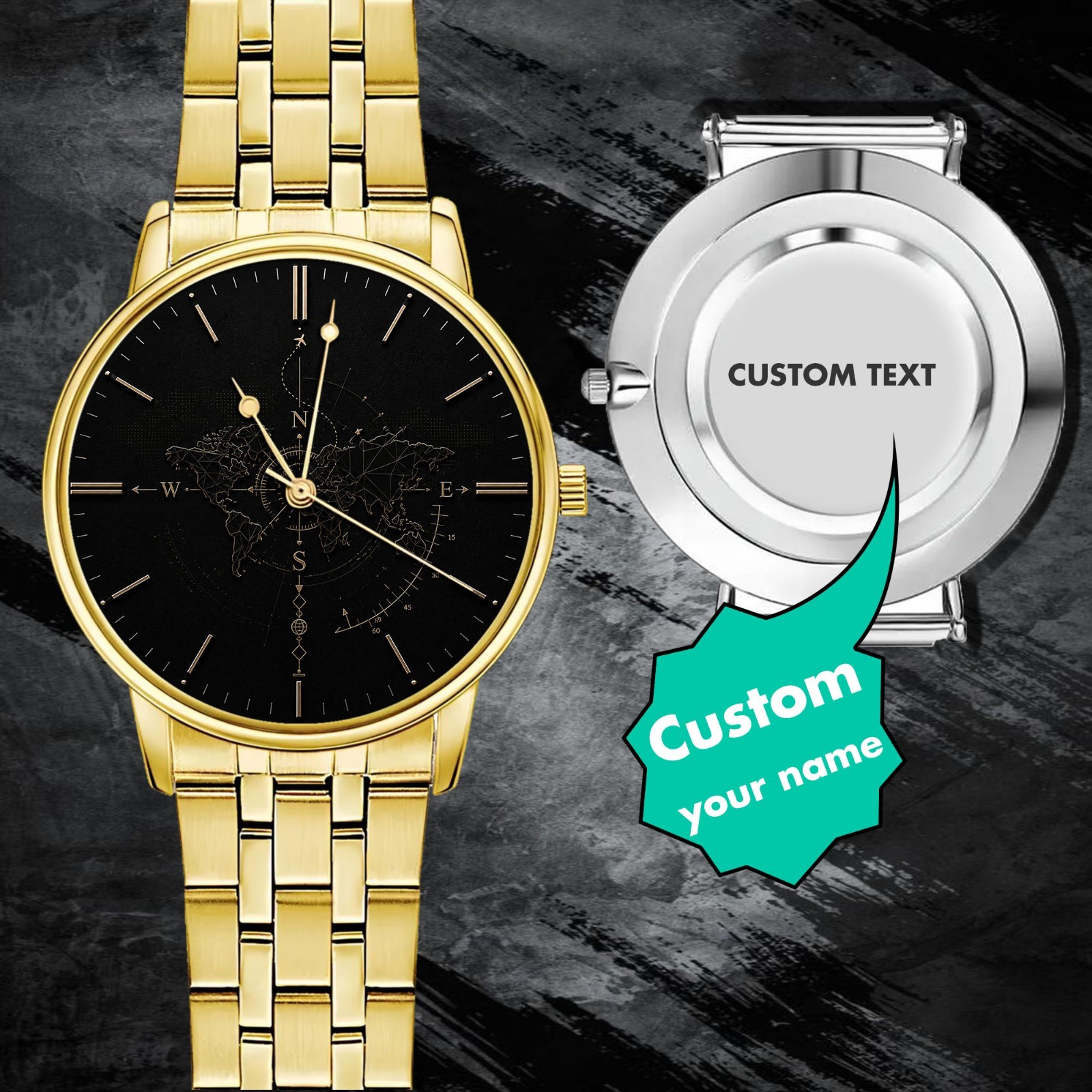 Wristwatch Engraved Compass Watch Personalized Men’s Gift Custom Name Watch