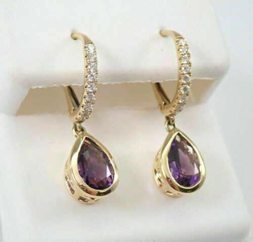 4Ct Pear Cut Simulated Amethyst Drop & Dangle Earrings 14K Yellow Gold Finish