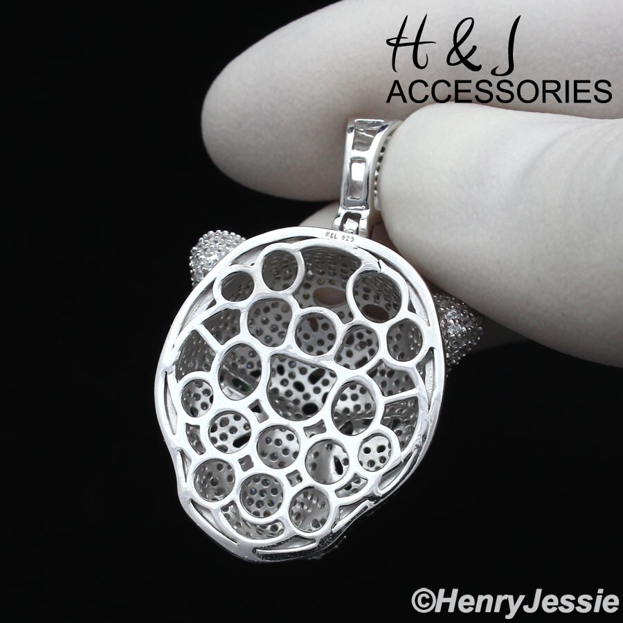 MEN SOLID 925 STERLING SILVER ICY BLING CZ 3D LEOPARD HEAD CHARM PENDANT*ASP199