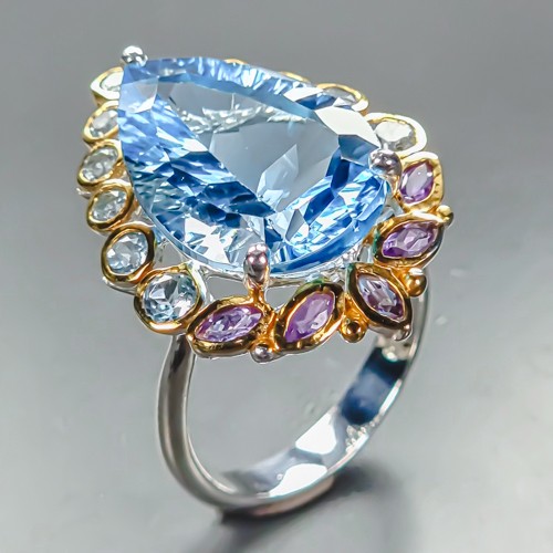 AAA GEM 24 ct Natural Blue Topaz Ring 925 Sterling Silver Size 8.5 /R465532