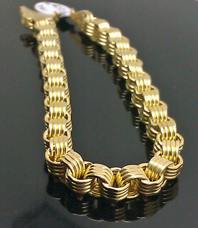 Real 10K Yellow Gold Byzantine Box Link Bracelet 8.5 inch 6.5mm Men