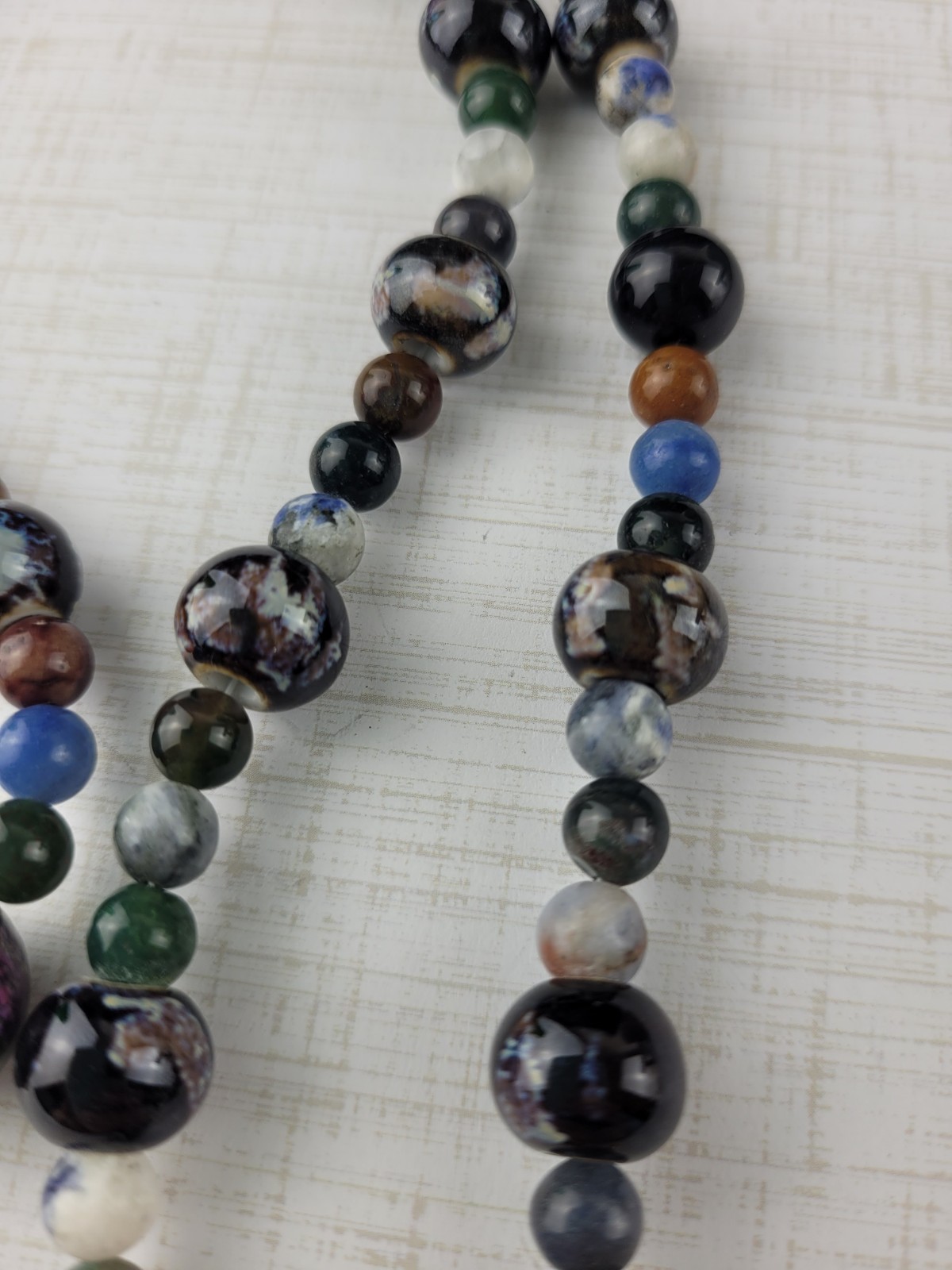 Multicolor Multi Size Round Agate Bead Necklace 28″