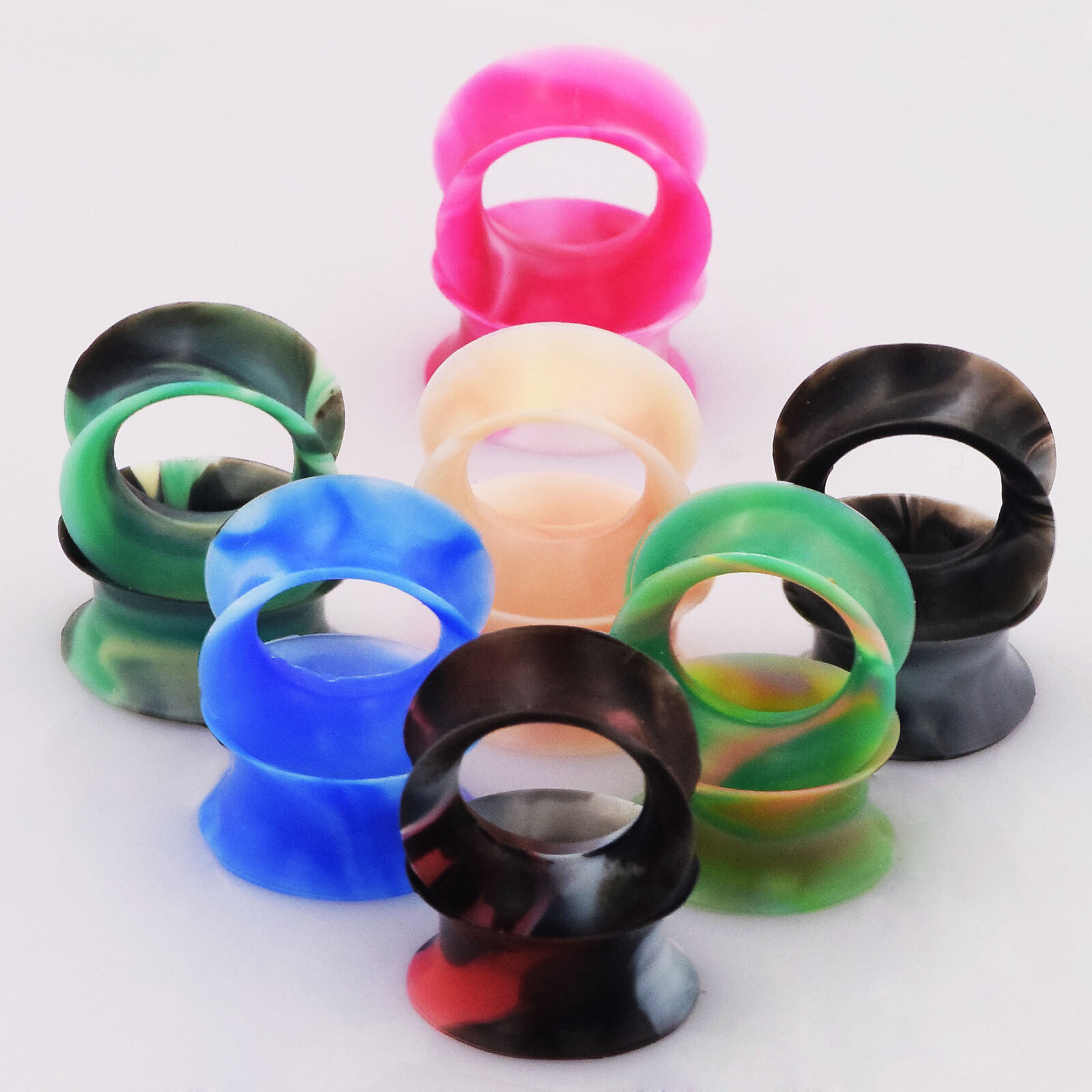 40pcs Colorful Silicone Ear Plug Tunnels Ultra Thin Skins Soft Gauge Kit 2g-3/4″