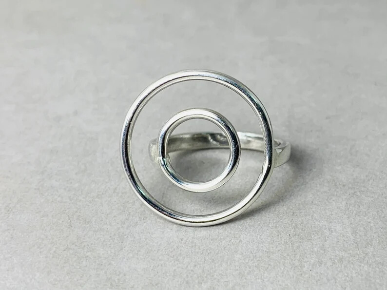 Double Circle Ring925 Sterling Silver Band &Statement Handmade Ring All Size