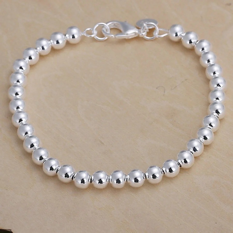 Women 925 Sterling Silver Bracelet Hollow Beads Balls 7 Inches 6MM Lobster L49*