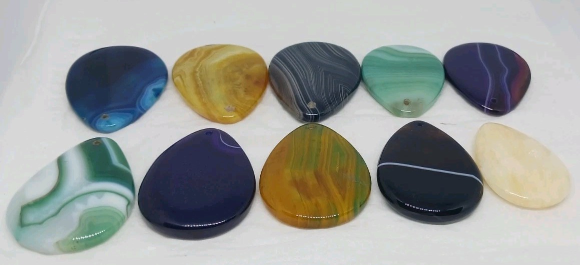10 Gemstone Pendants Cabochon dyed drilled no bail jasper agate polished pendant