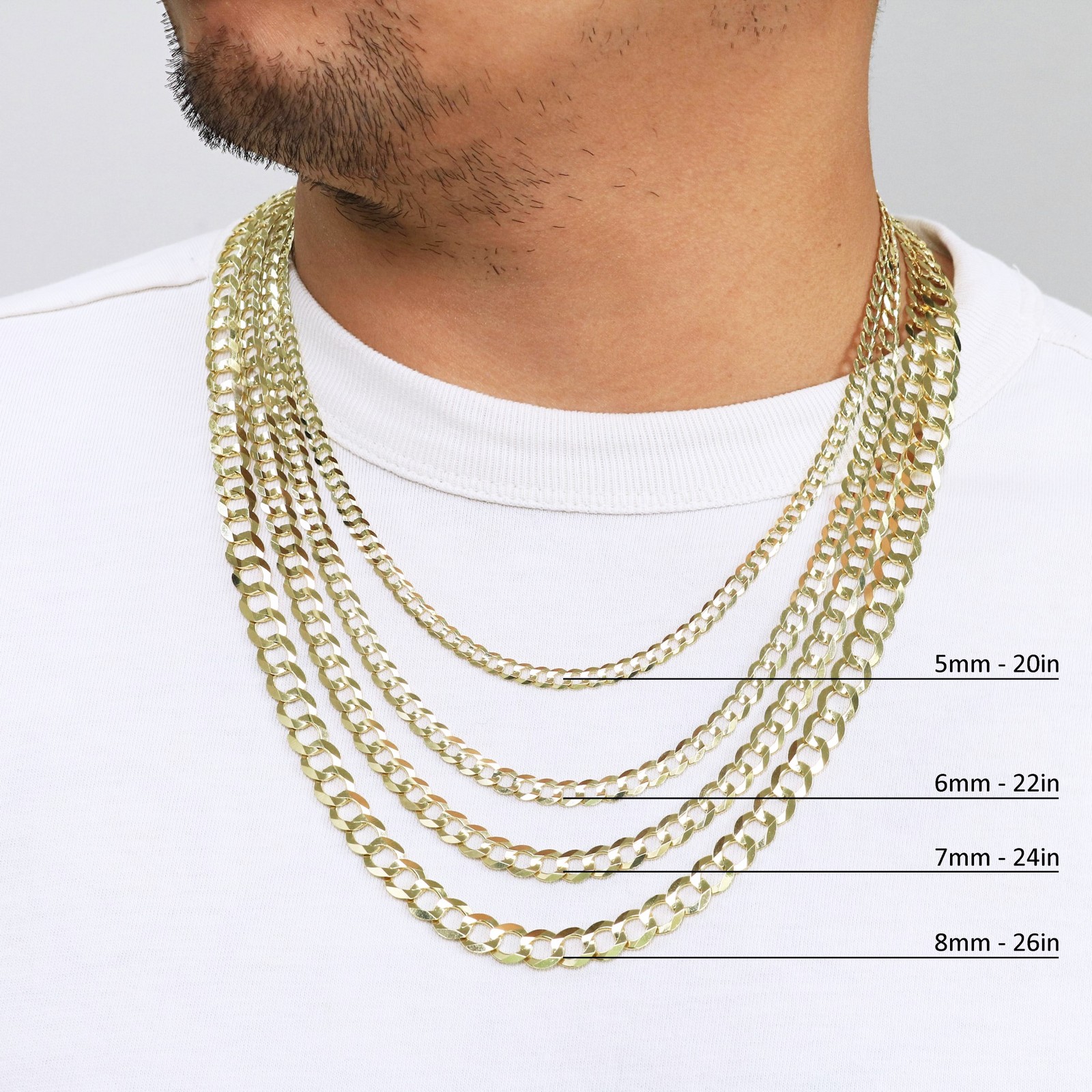 14K Yellow Gold Solid 1.5mm-12mm Curb Chain Cuban Link Necklace Bracelet 7″- 30″
