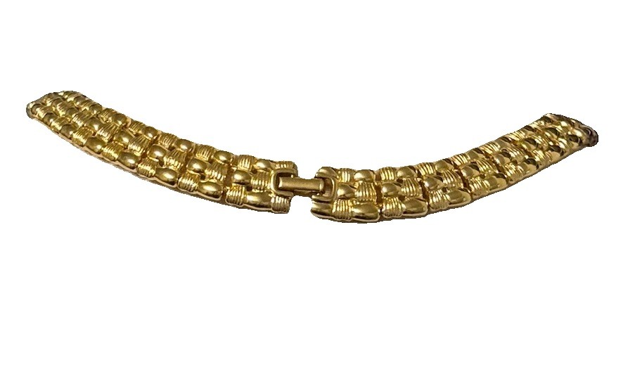 Napier Signed Gold Tone Bar Link Chain Choker Necklace w/ Box Clasp