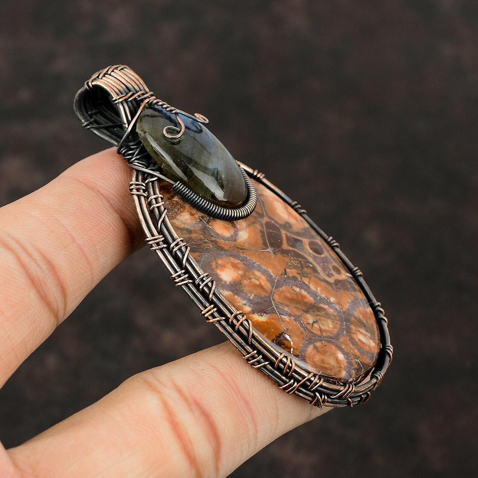 Birds Eye Jasper Gemstone Jewelry Copper Friend Gift Wire Wrapped Pendant 2.99″